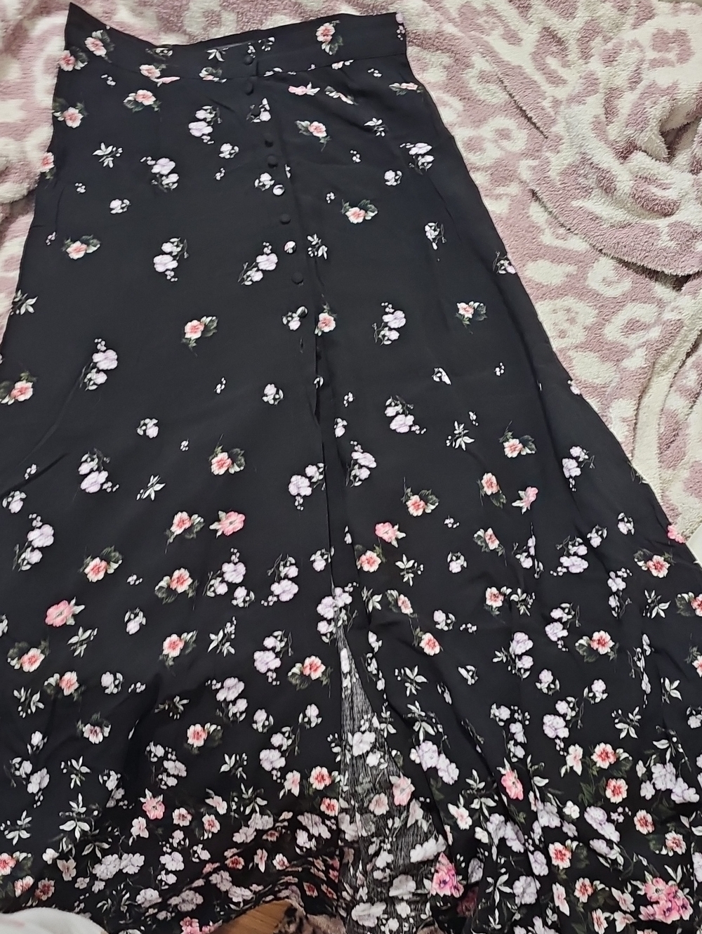 Zara Black Floral Button-Front Maxi Skirt
